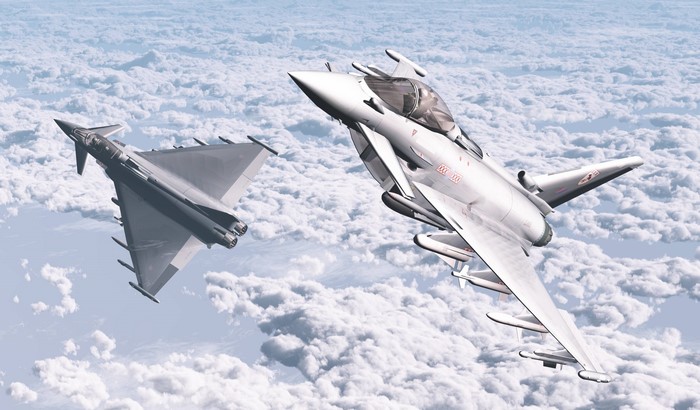 4K Eurofighter Typhoons Flying Above Clouds
