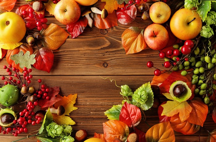 Autumn still life with apples and leaves