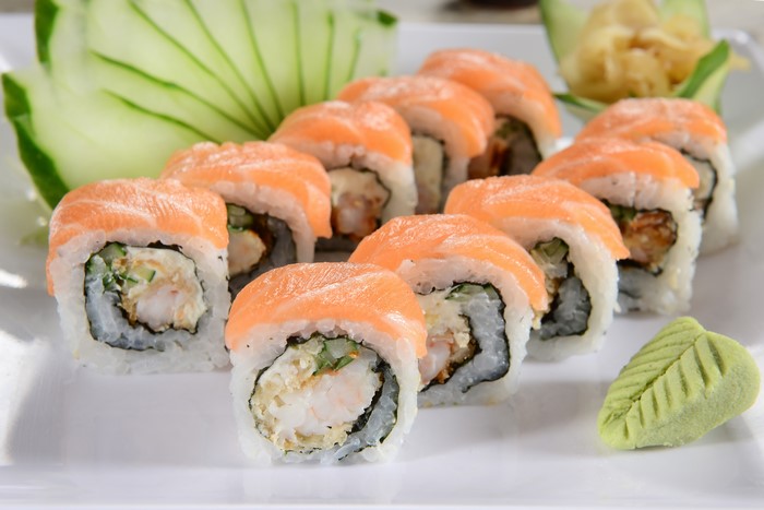 Sushi with salmon and shrimp
