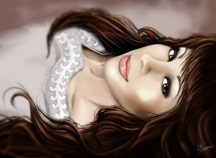 Painting of a woman with brown hair