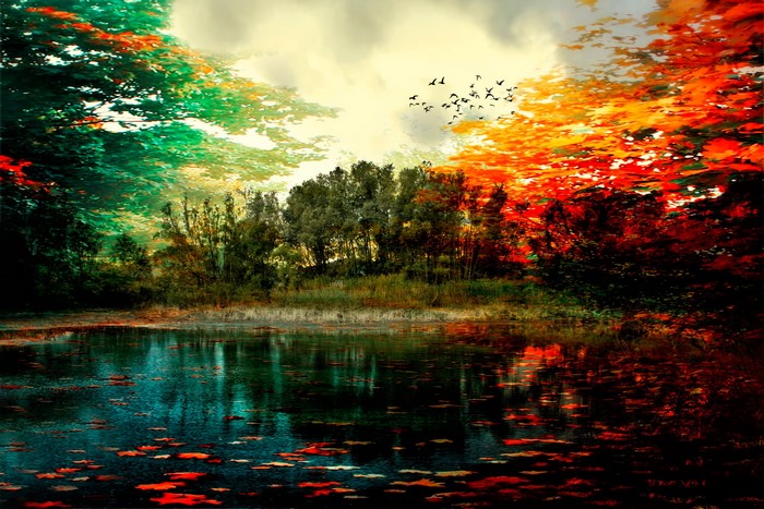 Vibrant Autumn Lake with Colorful Trees