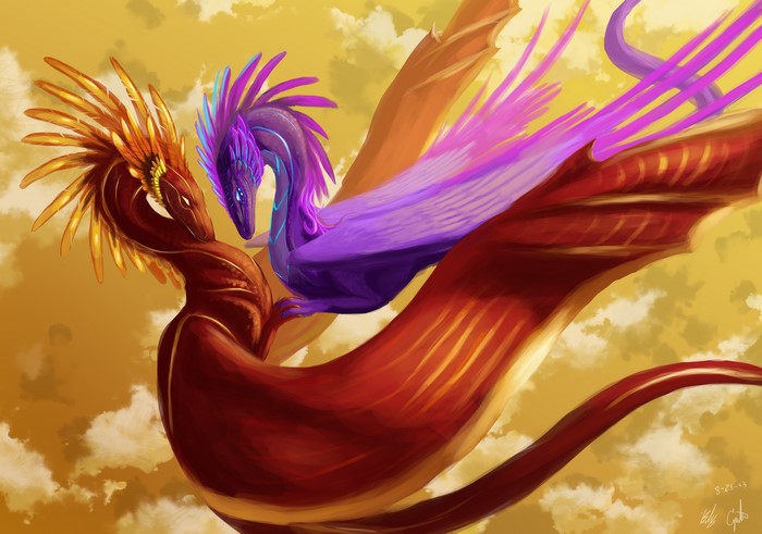 Two dragons in the sky