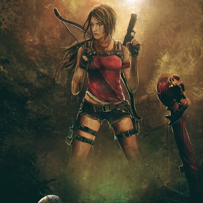 Lara Croft from Rise of the Tomb Raider with bow and gun