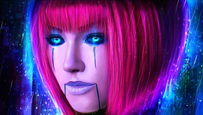 Orianna from League of Legends, a robotic woman with pink hair