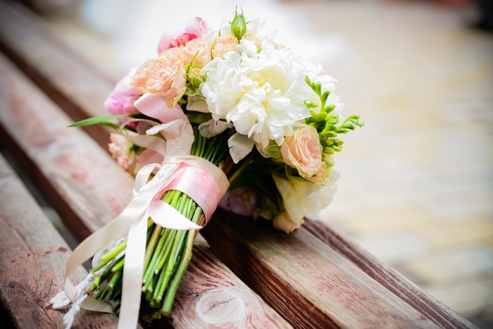 Bouquet of Peonies and Roses with Ribbons