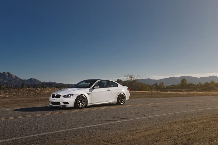 4K White BMW M3 E92 on a Road