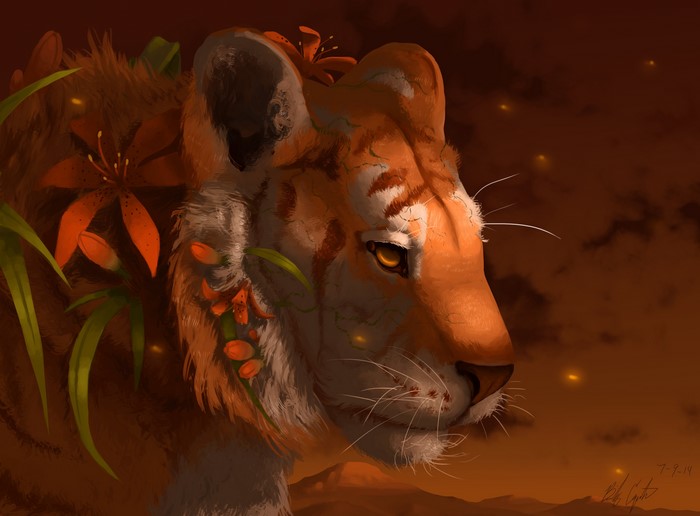 Magical Tiger with Flowers