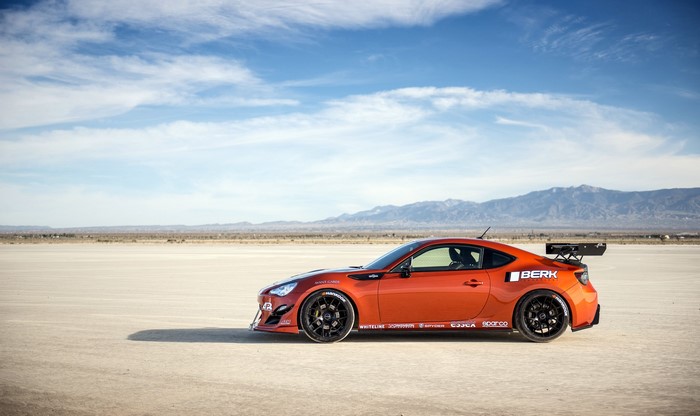 Orange Scion FR-S tuned car on salt flats