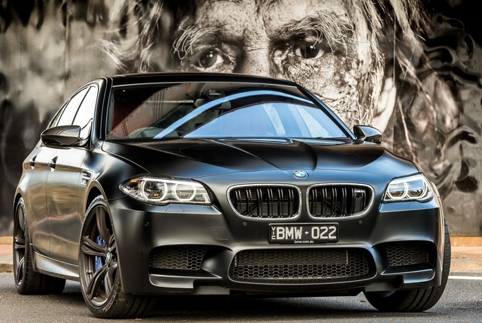 Black 2015 BMW M5 Sedan F10 Front View