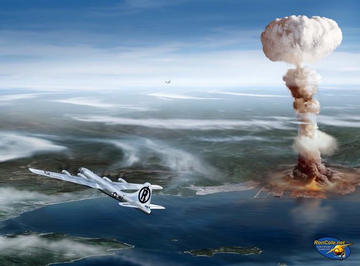 B-29 Bomber over Hiroshima Atomic Bomb Explosion