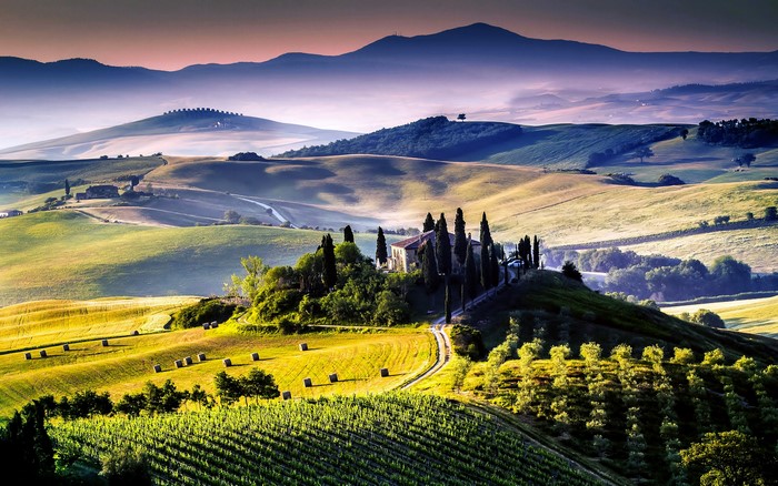 Tuscan Landscape with Rolling Hills and Farmhouse