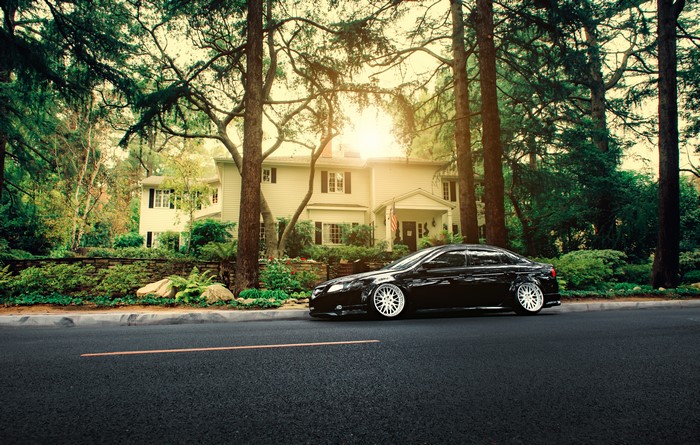 Black Acura TL Stance Car in Front of House