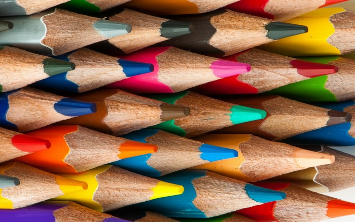 Closeup of a pile of colored pencils