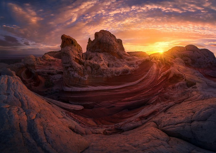 Desert rock formations at sunset