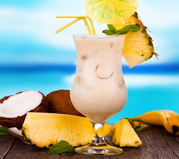 Pineapple and Coconut Cocktail with Banana and Mint