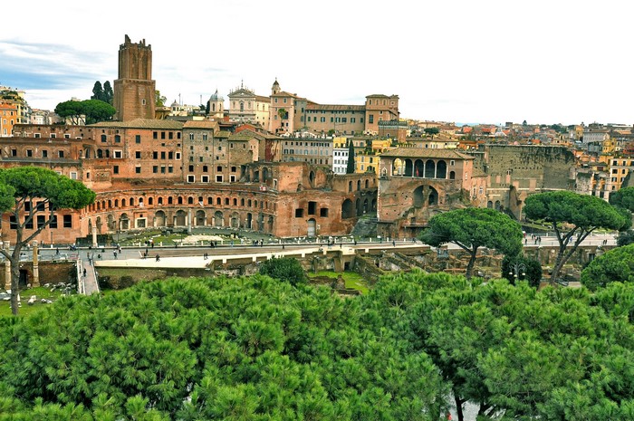 Ancient Roman ruins and buildings in Rome, Italy