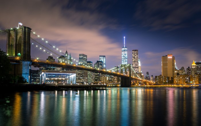 Brooklyn Bridge and New York City Skyline at Night