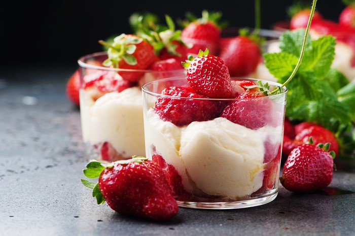 Strawberry Ice Cream Parfait in Highball Glasses