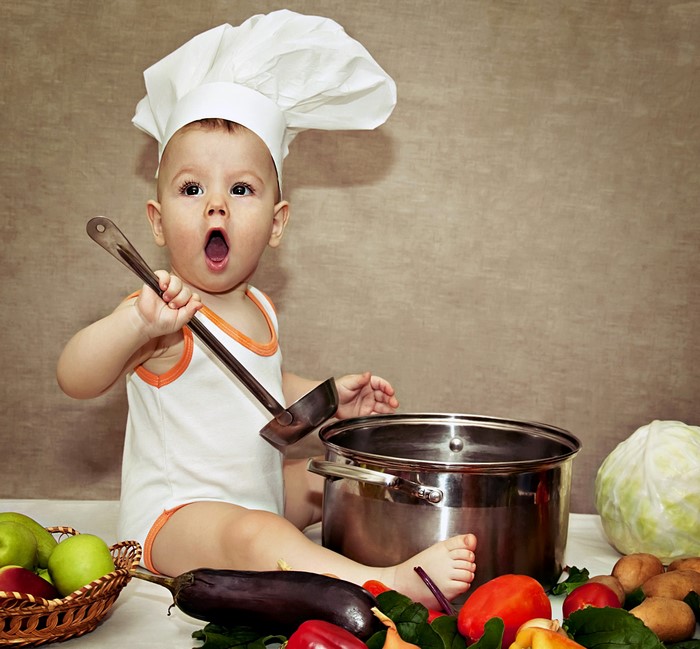 Baby Chef with Vegetables and Pot