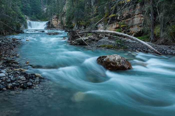 Jeff Wallace River with Waterfall and Rocks