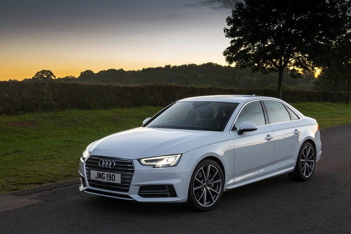 White Audi A4 Sedan with JMG 190 License Plate