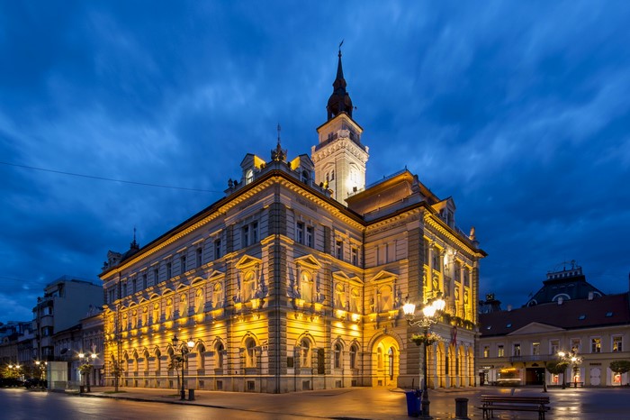 City Hall in Novi Sad, Serbia at Night