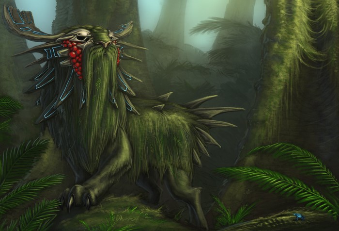 Magical creature in a misty forest