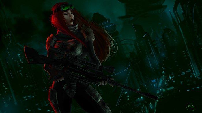 Caitlyn from League of Legends with a sniper rifle