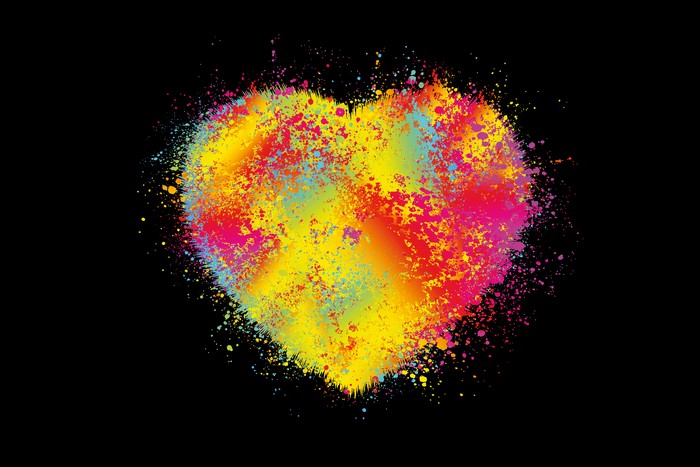 Colorful heart splatter on black background