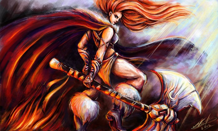 Warrior woman with battle axe and red hair