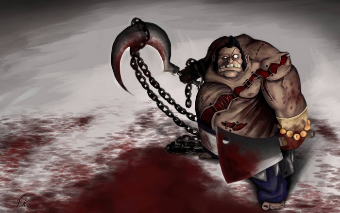 Pudge from DOTA 2 with a hook and cleaver