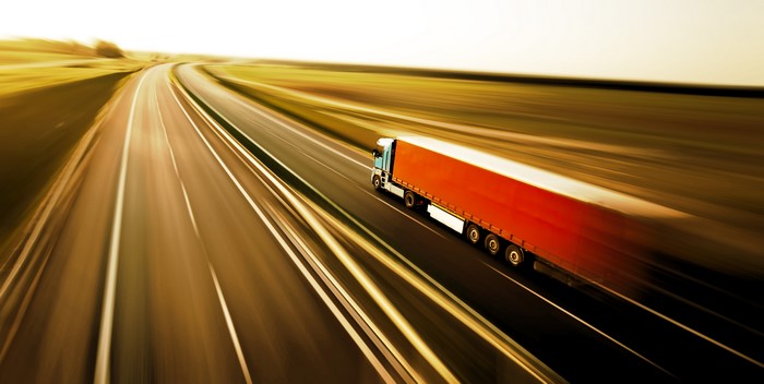Truck on a highway with motion blur