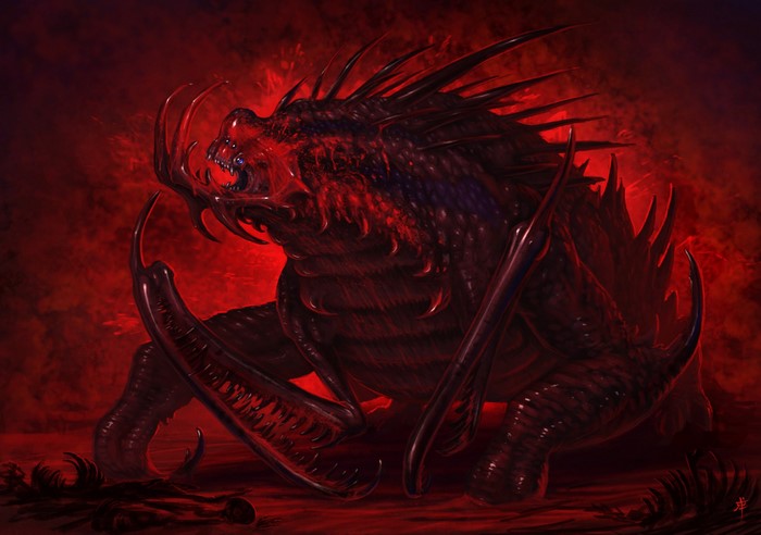 A monstrous creature with sharp claws and spikes