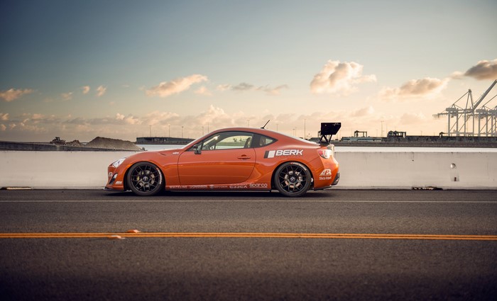 Orange Scion FR-S with a Spoiler