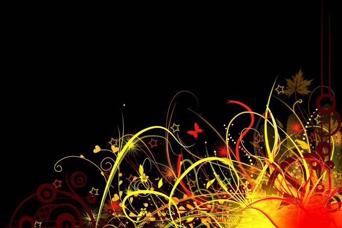 Abstract floral and starburst design with butterflies