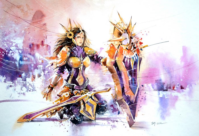 Leona from League of Legends with sword and shield