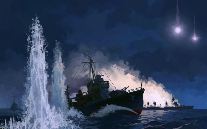 4K Battle of Empress Augusta Bay Ships Painting