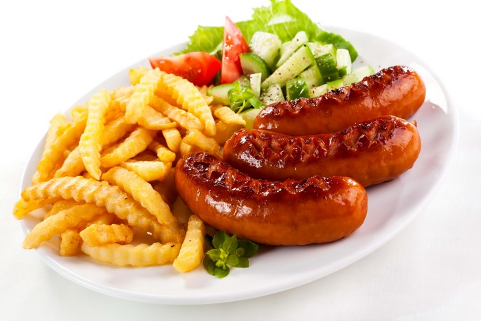 Sausages with French Fries and Salad