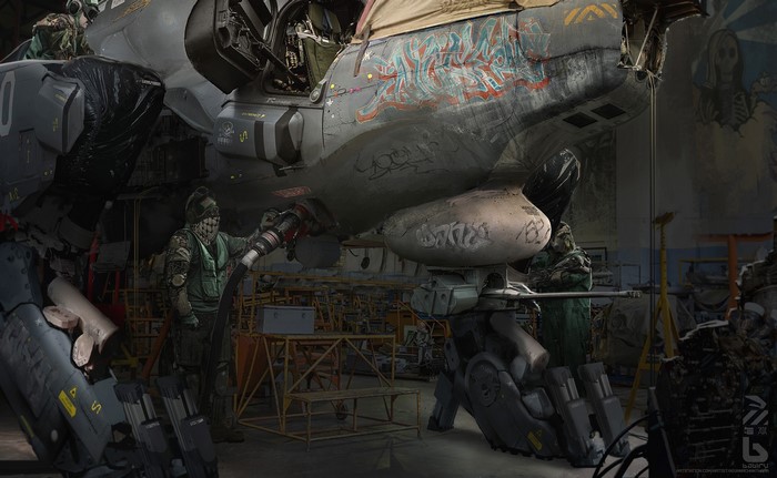 Mechanized unit being refueled in a hangar