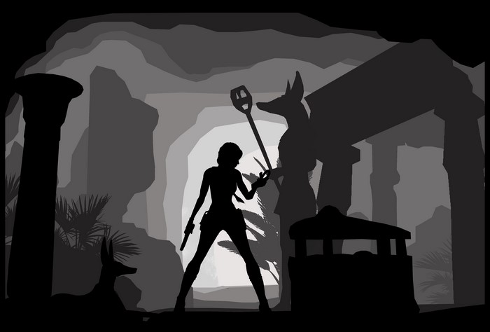 Lara Croft from Tomb Raider in an Egyptian tomb