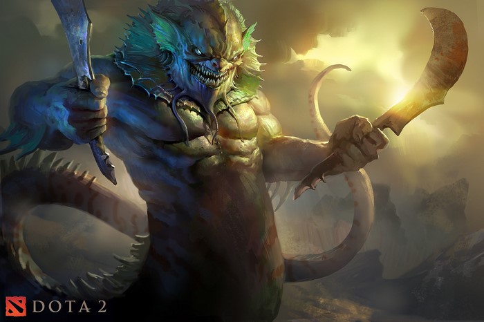 Slardar from DOTA 2 with two curved swords