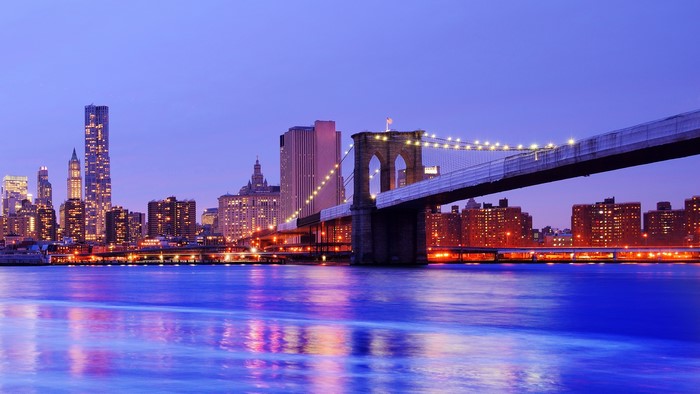 Brooklyn Bridge and New York City Skyline at Night