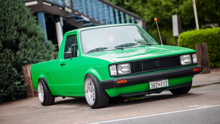 Green Volkswagen Caddy Pickup Truck