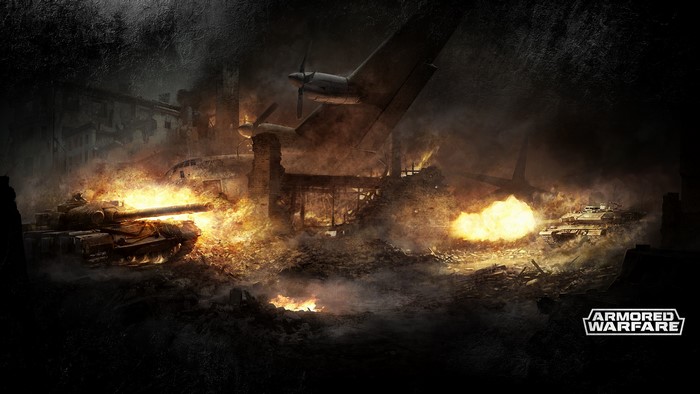 Armored Warfare tanks in a fiery battle