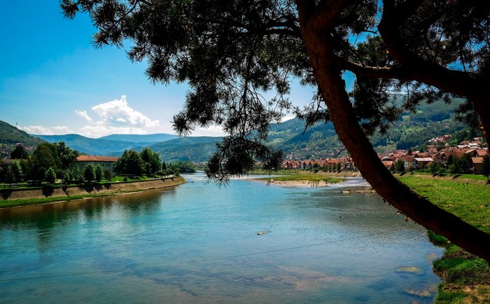 Gorazde, Bosnia and Herzegovina river scenery with trees