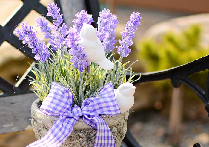 Artificial Lavender with White Birds and Bowknot