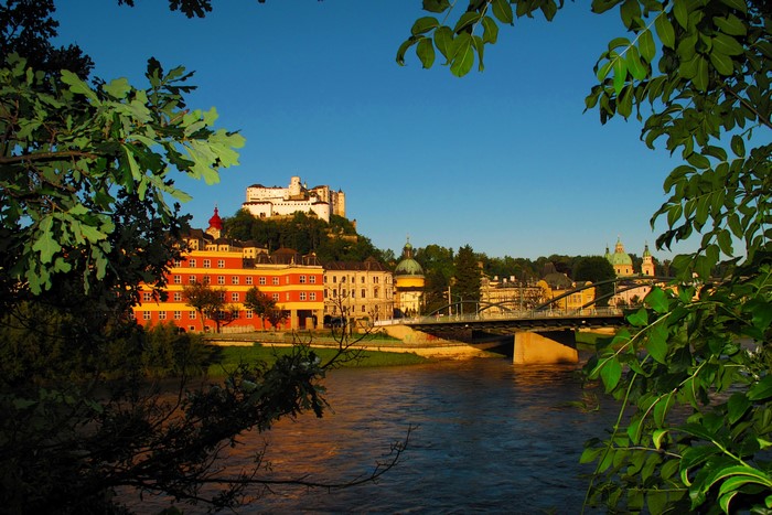 Salzburg Fortress and River with Bridge, Austria