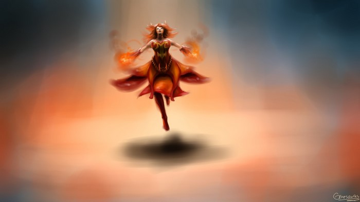 Lina from DOTA 2 casting fire magic