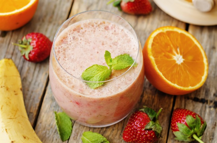 Strawberry Orange Banana Smoothie with Mint