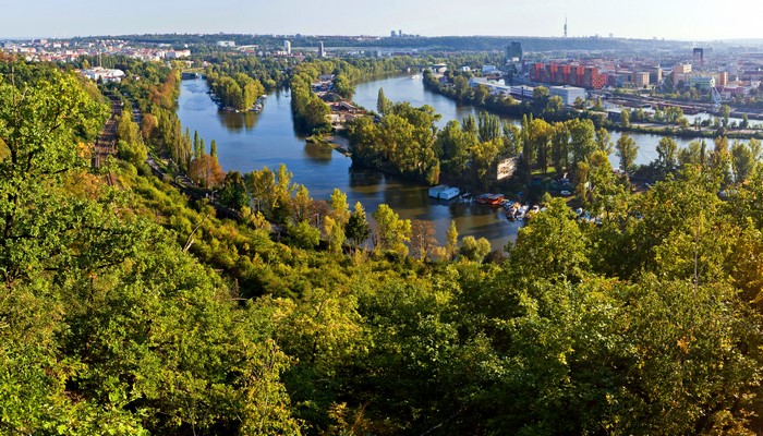 Prague, Czech Republic river scenery from above